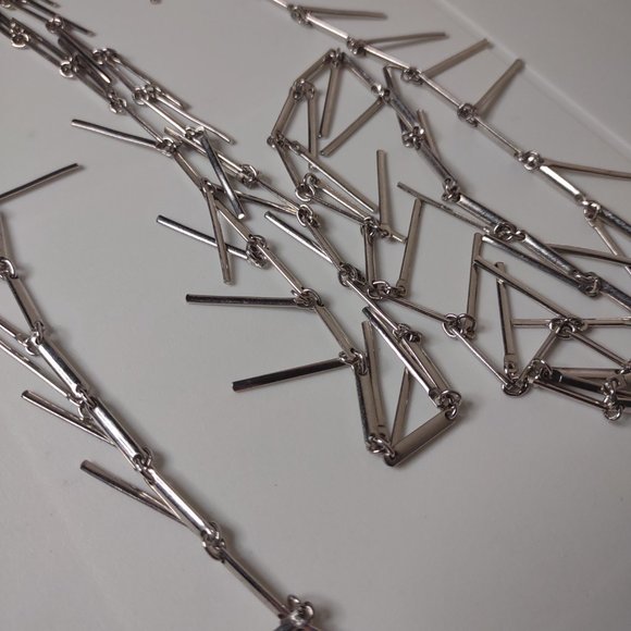 Very Long Silver Tone Dangling Bar Necklace 53.5 Inches - Picture 4 of 11